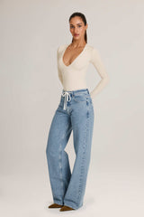 Faedra-Drawstring Straight-Leg Jeans in Light Wash