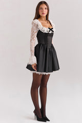 Cleora-Black Lace Ruffle Mini Dress - SALE
