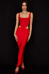Colette-Scarlet Satin Low Waist Midi Skirt