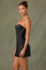 Viela-Embellished Sweetheart-Neck A-Line Mini Dress in Black