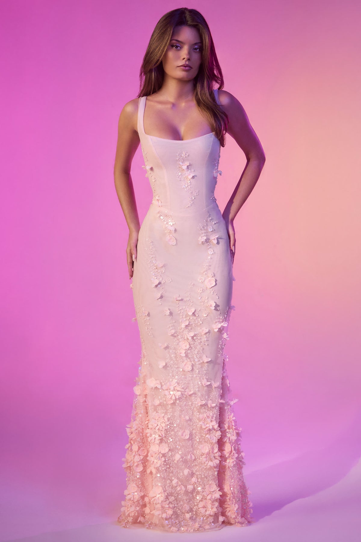 Vasanta-Embellished Fishtail Corset Gown in Pink