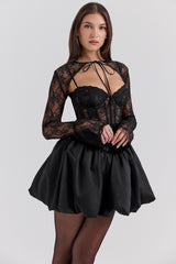 Beauty-Black Lace Puffball Mini Dress