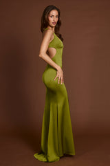 Vittoria-Scoop-Neck Lace-up Back Maxi Dress in Olive Green