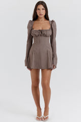 Carlina-Mocha Long Sleeve Mini Dress