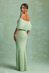 Naia-Bouclé Off-Shoulder Maxi Dress in Mint