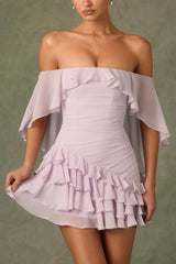 Birdie-Off-Shoulder Ruffled Mini Dress in Lilac