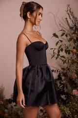 Floriane-Tulle Skirt Corset Mini Dress in Black