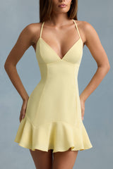 Daria-Drop-Waist Lace-Up Mini Dress in Yellow