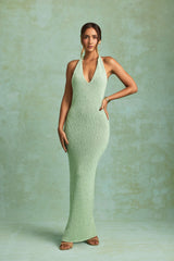 Mirri-Bouclé Halterneck Maxi Dress in Mint
