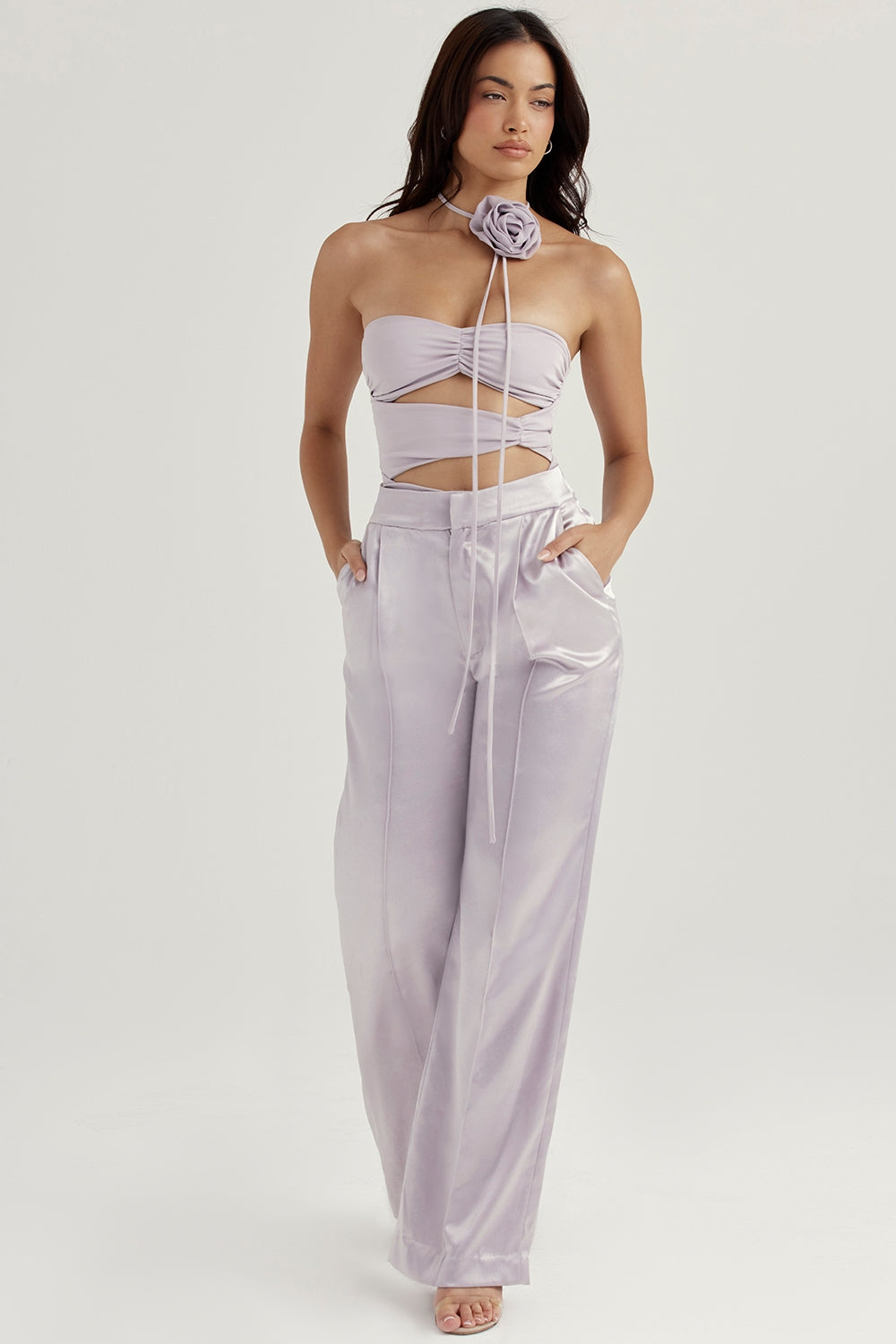 Alivia-Grey Satin Trousers