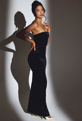 Alejandra-Velvet Bow Detail Maxi Dress in Jet Black