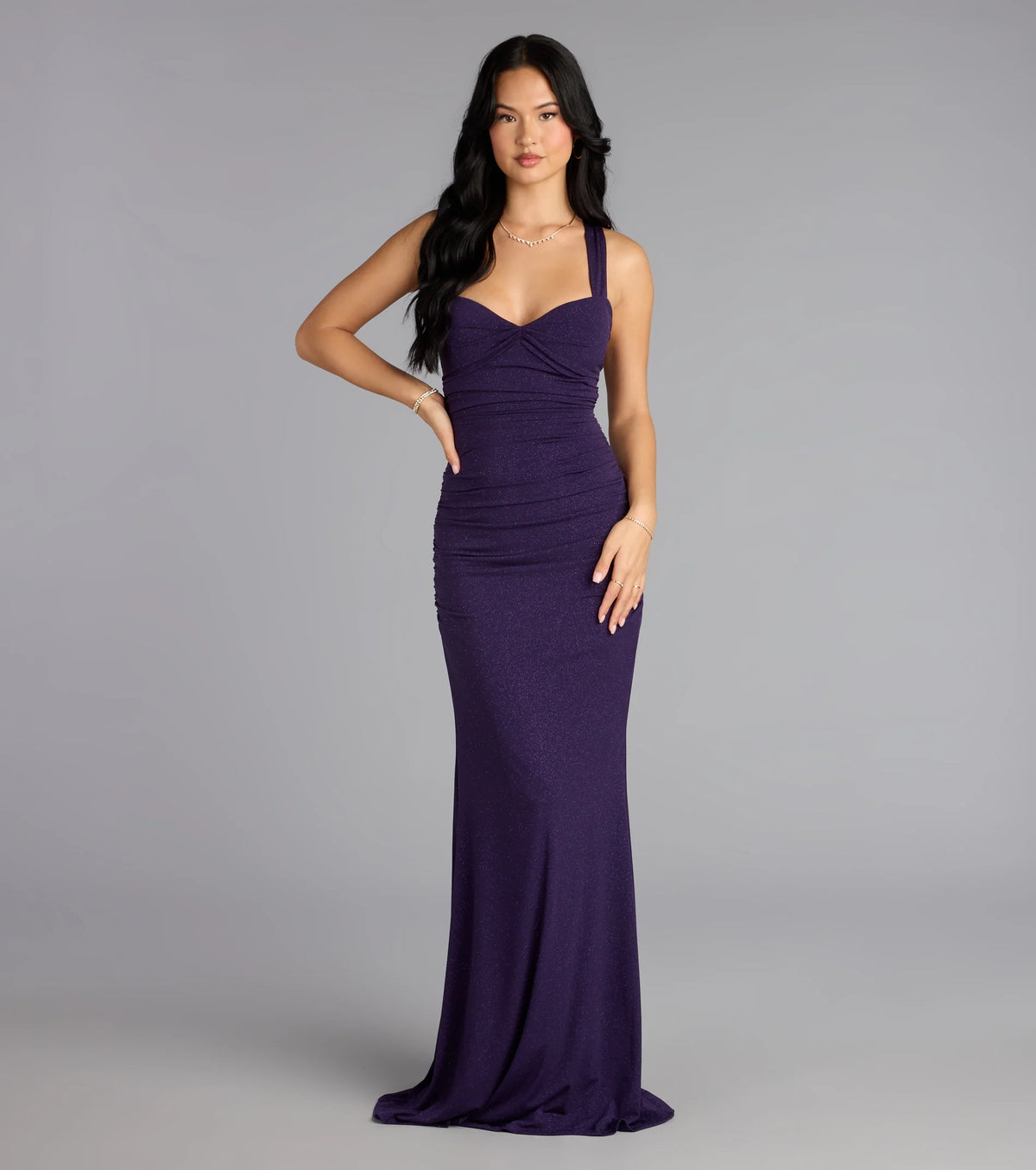 Tatiana Lace-Up Mermaid Glitter Formal Dress-Purple
