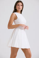 Claretta-White Pleated Cotton Mini Dress