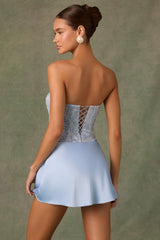 Eden-Embellished Draped Strapless A-Line Mini Dress in Sky Blue