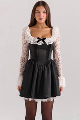 Cleora-Black Lace Ruffle Mini Dress - SALE