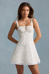 Cymene-Lace-Up Cotton-Poplin Mini Dress in Rose Print