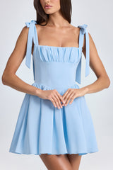 Bellamy-Draped Corset Mini Dress in Powder Blue