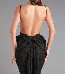 Gwendolyn Glitter Knit Bow-Back Mermaid Dress- BLACK