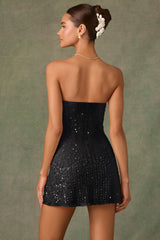 Viela-Embellished Sweetheart-Neck A-Line Mini Dress in Black