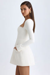 Taesha-Square-Neck Structured Tulip Mini Dress in Vanilla