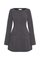Jolie Boat Neck Suiting Mini Dress - Charcoal Grey