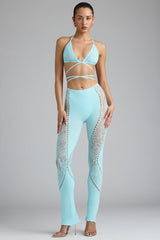 Stevie-Tall Embellished Mid-Rise Flared Trousers in Ice Blue