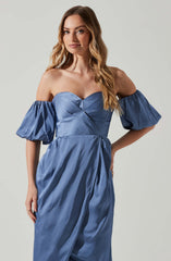 Zurina Off Shoulder Puff Sleeve Midi Dress