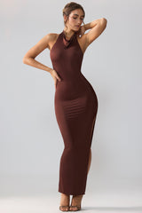Anise-Premium Jersey Cowl Neck Backless Maxi Dress in Espresso