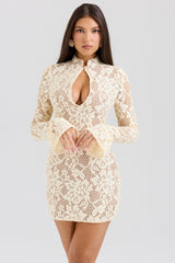 Brianna-Buttermilk Keyhole Lace Mini Dress