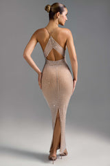 Akiko-Embellished Cut-Out Maxi Dress in Almond