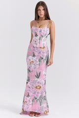 Antonina-Pink Floral Corset Maxi Dress
