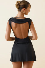 Nalini-Draped Open-Back A-Line Mini Dress in Black