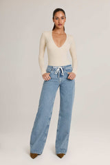 Faedra-Drawstring Straight-Leg Jeans in Light Wash