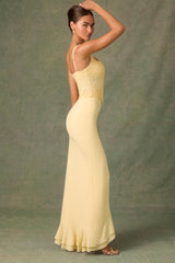 Robina-Embellished Ruffle-Trim Corset Gown in Yellow