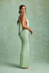 Mirri-Bouclé Halterneck Maxi Dress in Mint