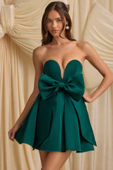 Norina-Bow-Detail Corset Mini Dress in Emerald Green