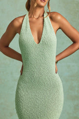 Mirri-Bouclé Halterneck Maxi Dress in Mint