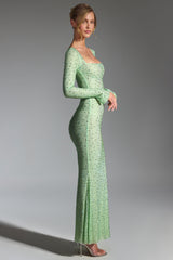 Cassiopeia-Embellished Fishtail Maxi Dress in Pistachio