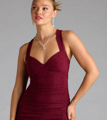 复制Tatiana Lace-Up Mermaid Glitter Formal Dress-Wine