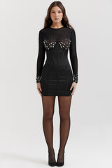 Anastasia-Black Crystallised Corset Dress
