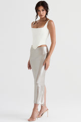Colette-Shimmer Champagne Midi Skirt