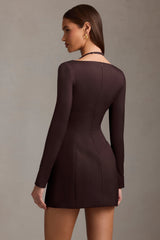 Ksenia-Pinstripe Structured A-Line Mini Dress in Chocolate Brown