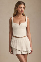 Nada-Layered Pleated Low-Rise Mini Skirt in Ivory