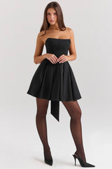 Emmanuela-Black Strapless Detachable Bow Mini Dress
