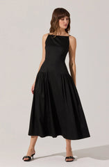 High Square Neck Midi Dress