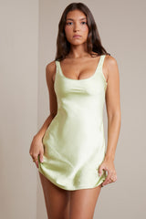 Dominica-Bias Cut Satin A-Line Mini Dress in Lime