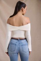 Pavni-Modal-Cashmere Blend Off-Shoulder Ruched Top in Ivory