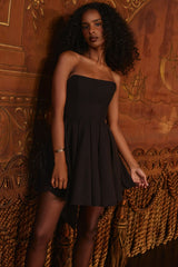 Emmanuela-Black Strapless Detachable Bow Mini Dress