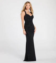 Tatiana Lace-Up Mermaid Glitter Formal Dress-Black