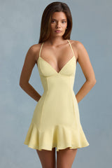 Daria-Drop-Waist Lace-Up Mini Dress in Yellow